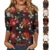 Женские топы Рубашка с рукавом три четверти V-образный вырез Свободная повседневная рубашка Футболка с принтом