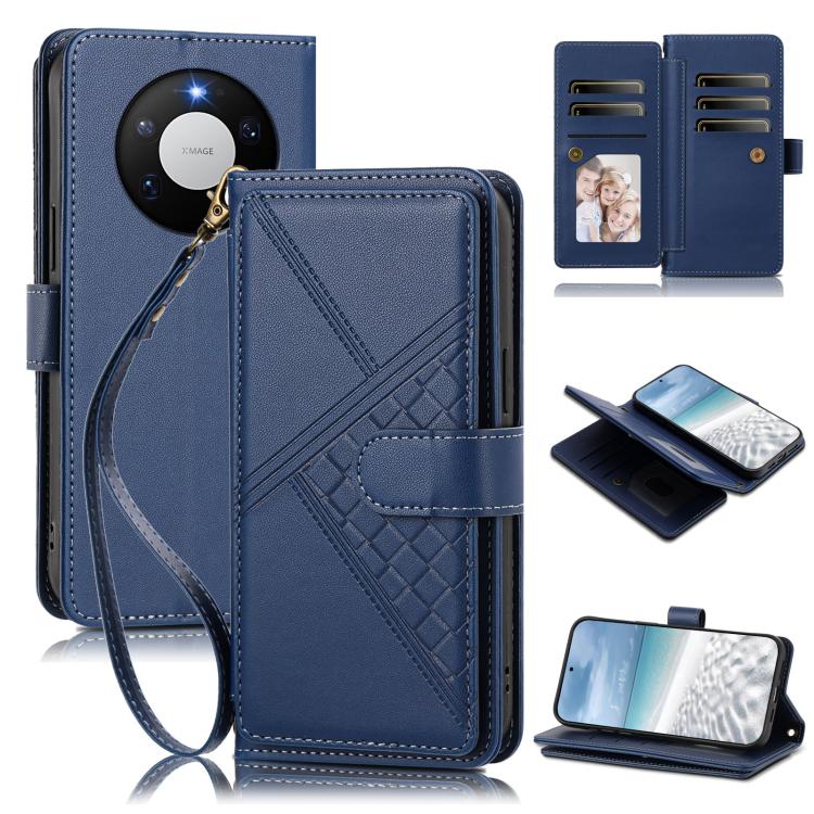 Embossed Secure Clasp 9-Card Slot Vegan Leather Phone Case with Wrist Strap