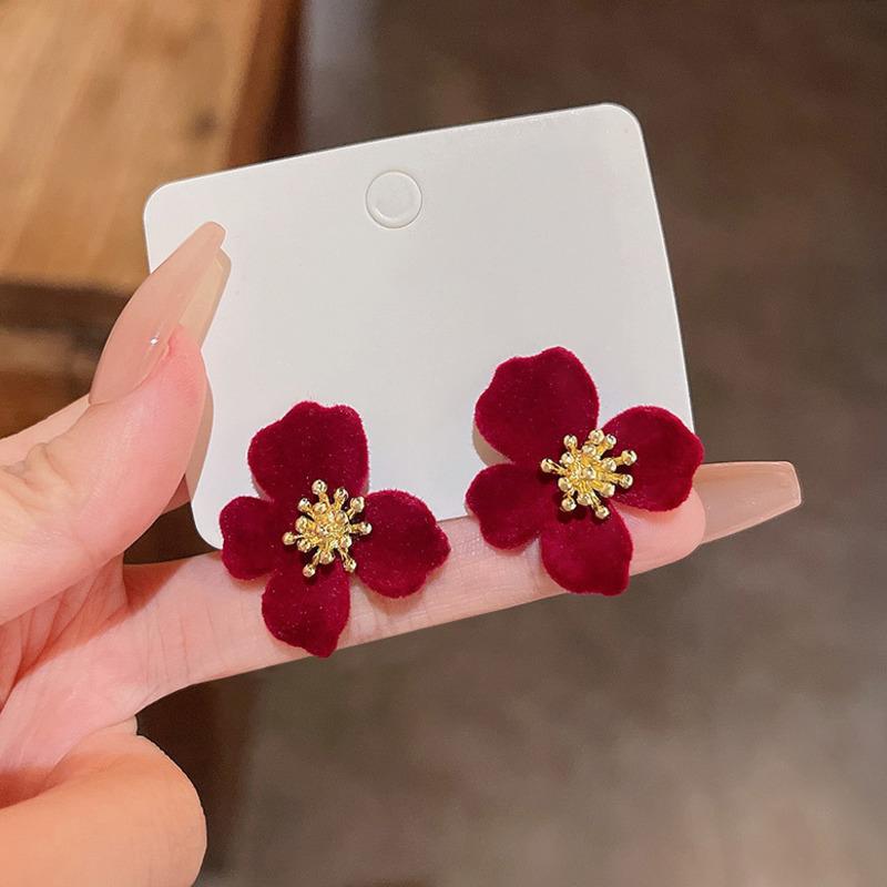Ретро бархатные серьги-гвоздики с цветком для женщин и девочек, французские винтажные серьги 2023, модные корейские свадебные романтические ювелирные изделия, подарки