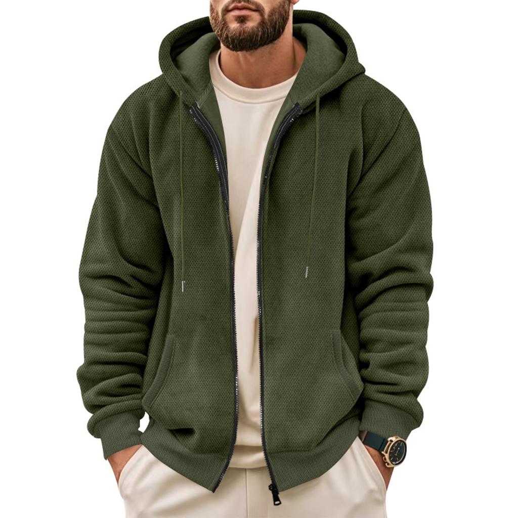 Men'S Winter Zipper Hooded Fleece Sweatshirt With Patch Pocket Casual Jacket