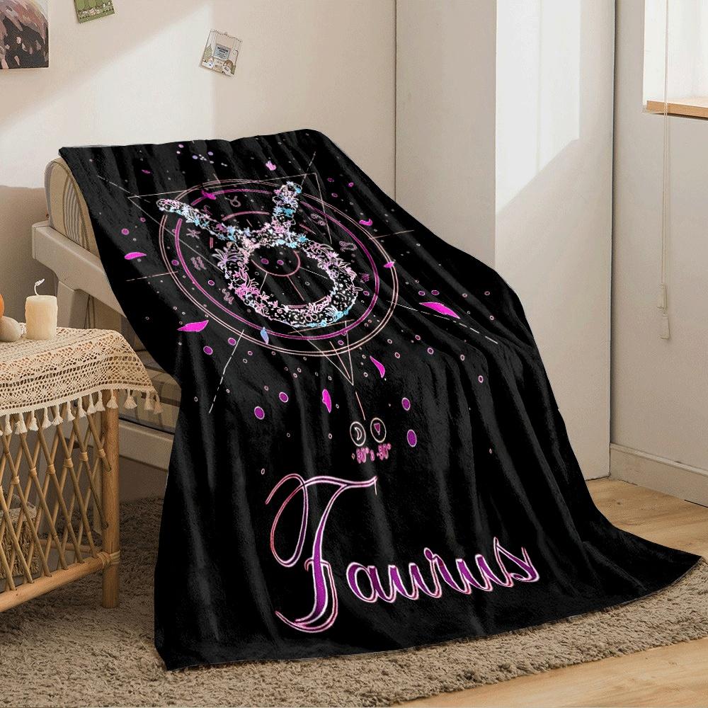 A floral Taurus zodiac sign with pink and blue accents on a cosmic design. for all seasons blanket lunch break throw gift