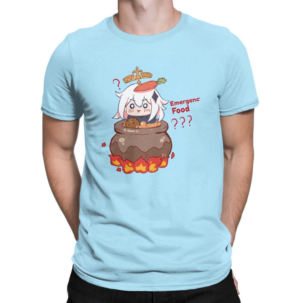 Vintage Paimon Genshin Impact Emergency Impact T Shirt For Men Pure Cotton T Shirts Genshin Impact