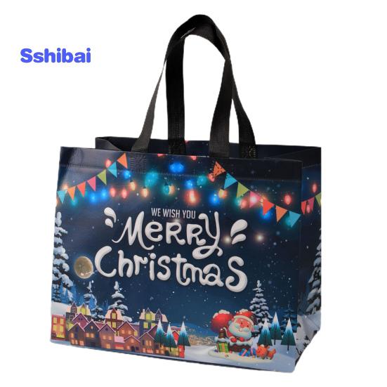Рождественский подарочный пакет Санта-Клаус Снеговик Дизайн большой емкости с двойной ручкой из нетканого материала Подарочная упаковка для конфет