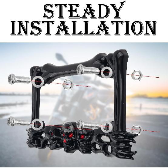 2026 New Cool Skull Motorcycle License Plate Frame,Motorcycle License Plate Holder Kit Includes Screws,Nuts,Caps,ABS Resin Motorcycles Plates Frame
