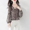 Весна-лето Новая женская рубашка с принтом зебры, темперамент, рукав-фонарик, низ, топ, длинный рукав, шифоновая блузка M-4XL