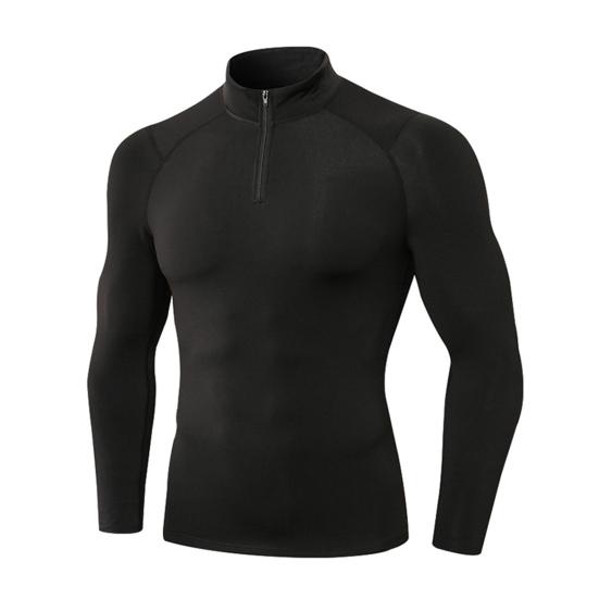 Осень Зима Мужской Термотоп Плюшевая Подкладка Застежка-молния Воротник-стойка Рубашка с Длинным Рукавом Приталенный Эластичный Повседневный Однотонный Теплый Базовый Слой для Холодной Погоды