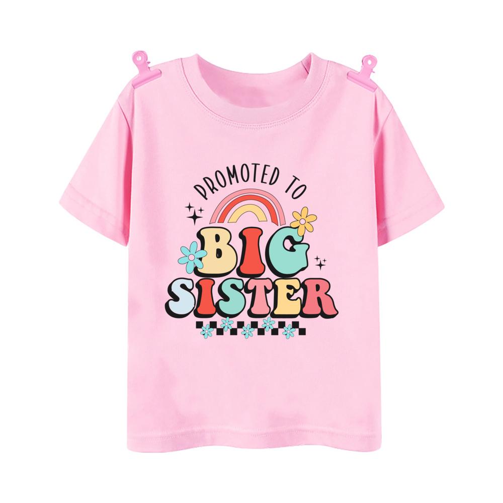Promoted To Big Sister Printed Baby Announcement Shirt Kids TShirt Children Short Sleeve Tops Girls Tee Shirts Summer Clothes