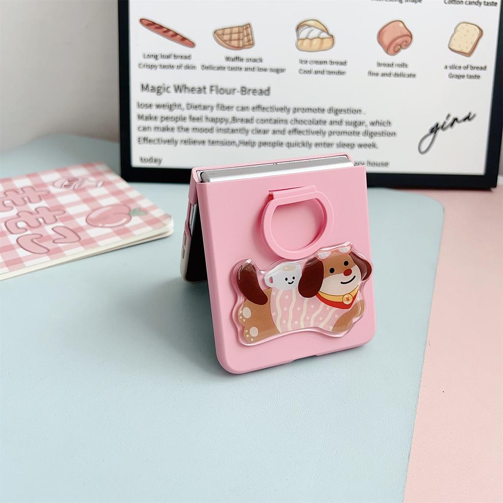 Для Samsung Galaxy Z Flip7 5G Чехол Скин Тактильный Силиконовый Кольцо ПК ТПУ Чехол для телефона с Мультяшной Наклейкой Такса