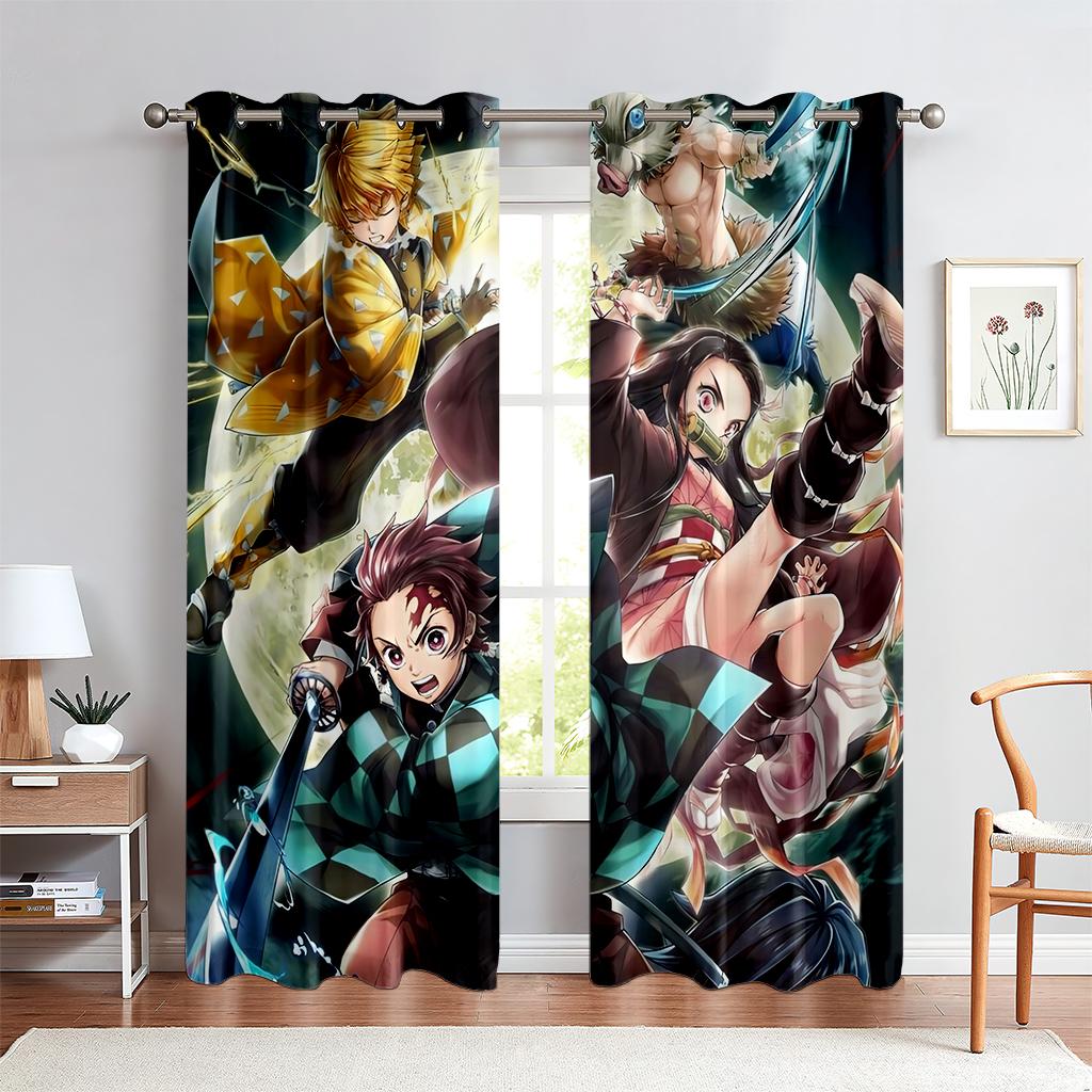 2 шт. японские - кровавые аниме узоры печатные шторы, анимированные мультфильмы, кармашки для детской комнаты декоративные шторы