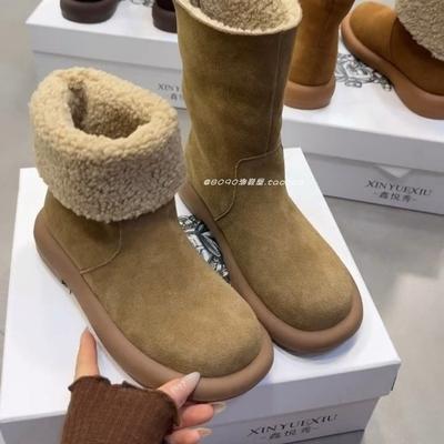 Женские зимние ботинки 2025 новая ретро кожа водонепроницаемые нескользящие теплые хлопковые туфли на толстой подошве укороченные ботинки