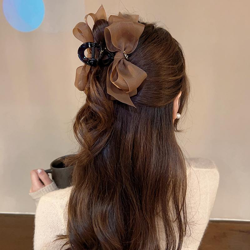 Большая двухсторонняя заколка-коготь с бантом, элегантная заколка для волос ручной работы в виде акулы, аксессуары для волос