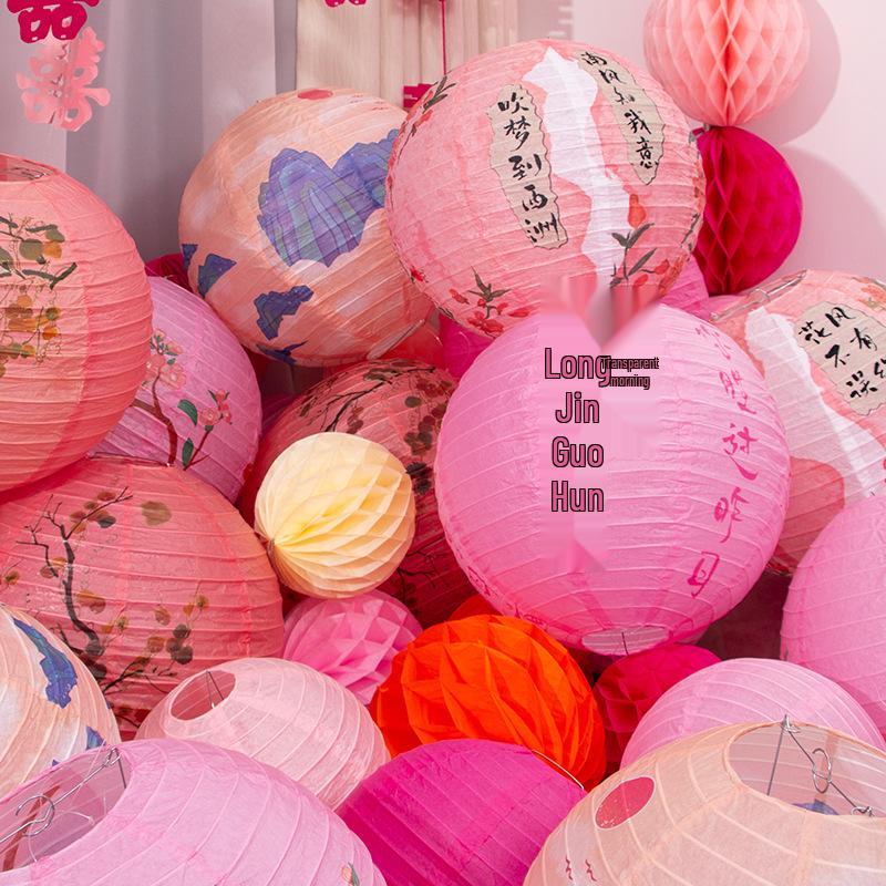 Набор для украшения китайской свадебной комнаты «Двойное счастье» с фонариками и сотовыми украшениями для спальни, реквизит для фото