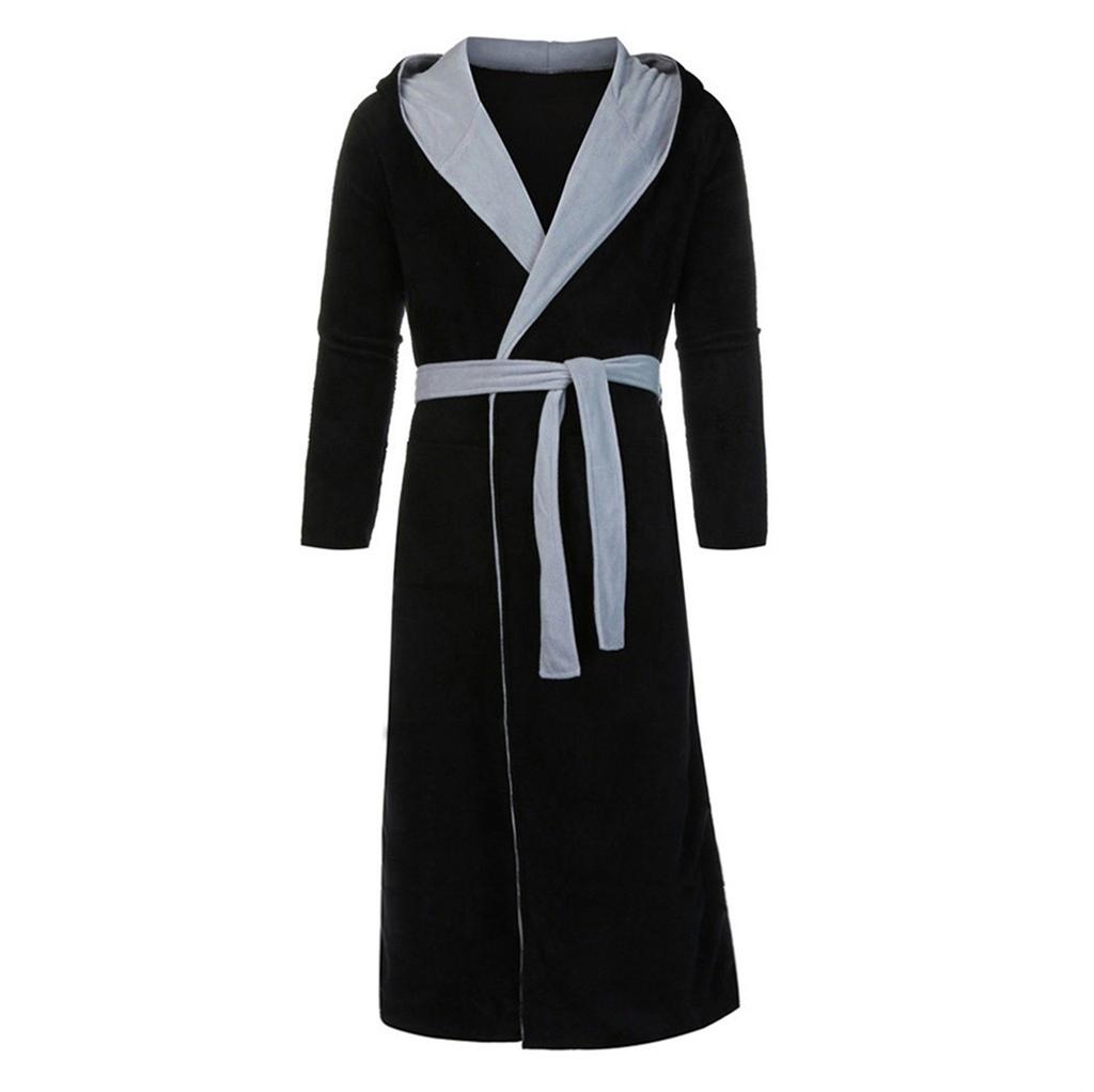 Men's Winter Plush Lengthened Shawl Bathrobe Home Clothes Long Sleeved Robe Coat