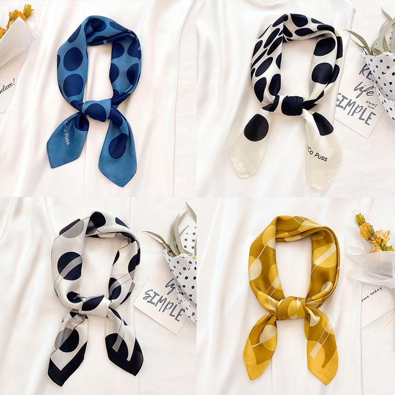 Polka Dot Korean-Style Versatile Silk Scarf for Women Square Scarf Ideal for Students & Professionals – Spring-Autumn Decorative Accessory