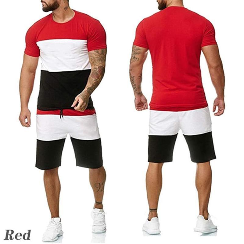 New Men's Sports Shorts Suit Men's Loose Sports Suit Striped Sportswear