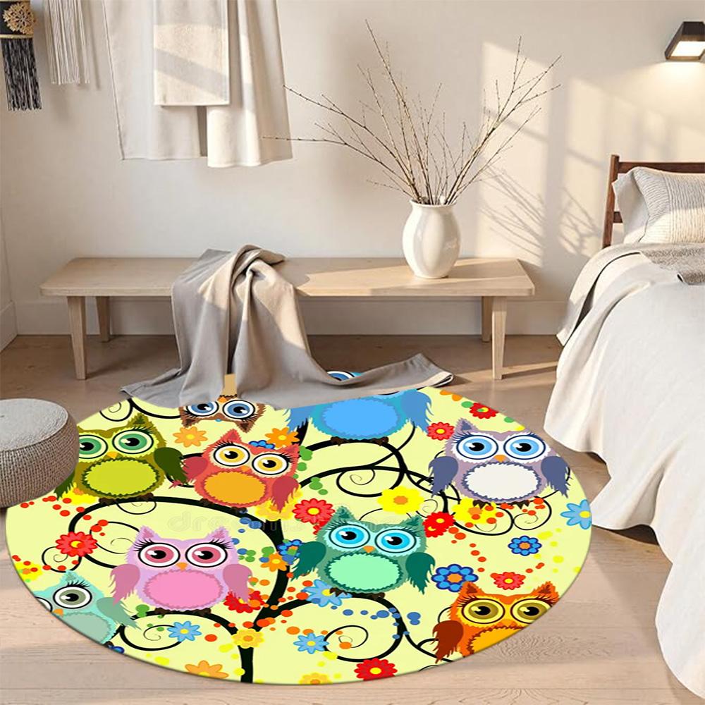 Bird Round Carpet Suitable for Entryway Foyer Game Room Bedrooms Anti-slip Round Rug Anime Office Decor Perfect Gift for Women Men