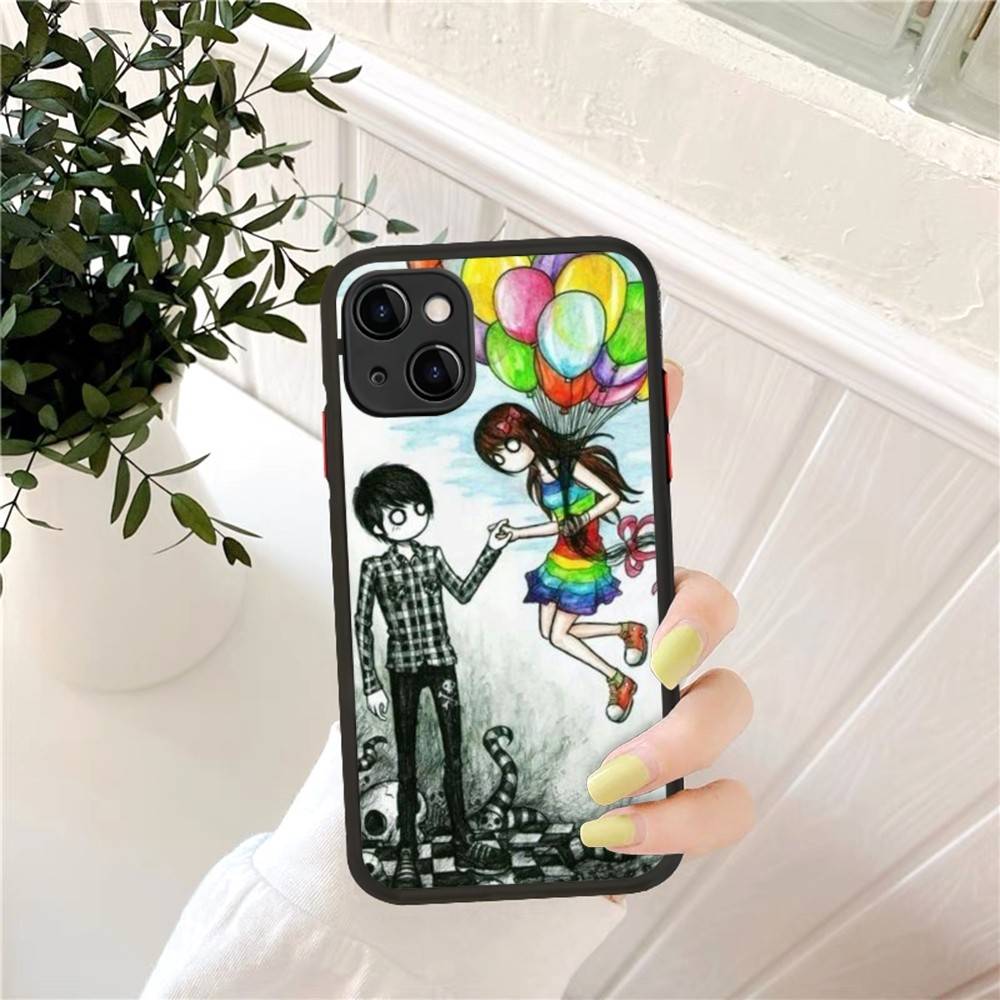 Love Black And Cute Emo Phone Case for iPhone 16 15 14 11 12 13 Pro Max X XS Translucent Matte Cover