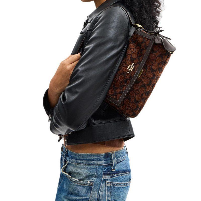 COACH Etta Fabric Shoulder Bag Medium Women's Truffle Brown CCV65-IMA7U
