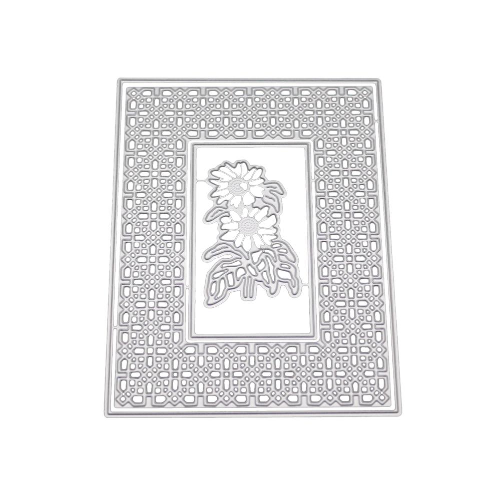 Прямоугольная рамка Подсолнух Металлический серебристый трафарет Тиснение Вырубные штампы для скрапбукинга Бумага Альбом Изготовление открыток