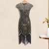 Женское платье с пайетками, винтажное вечернее платье для выпускного вечера без рукавов с круглым вырезом и застежкой-молнией сзади с бахромой по краю, облегающее женское платье