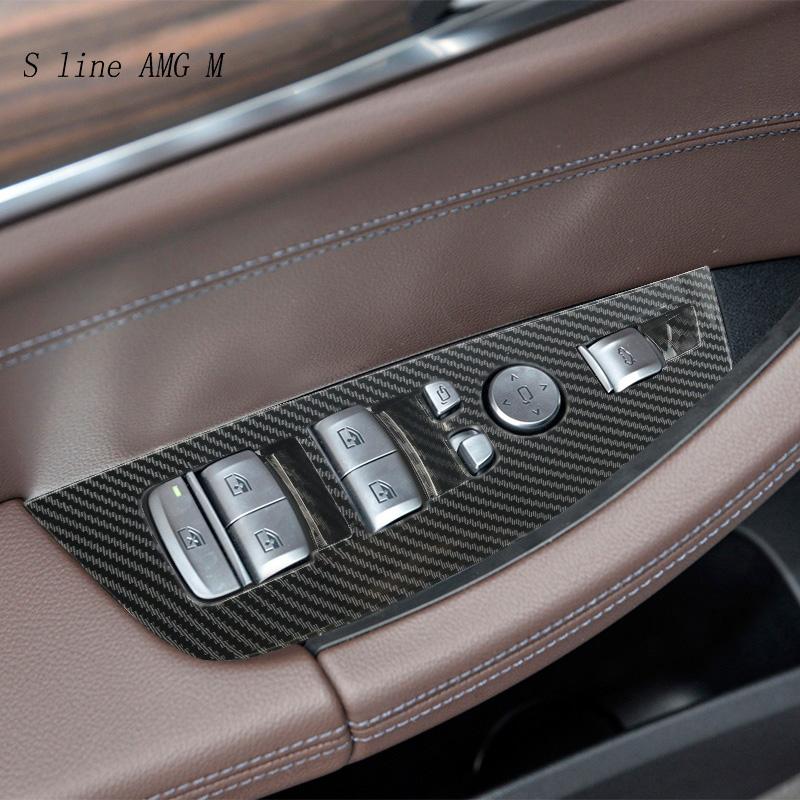 RHD Car Door Button Panel Carbon Fiber Stickers Cover Frame For BMW X3 X4 G01 G02 Armrest Window Glass Lifting Auto