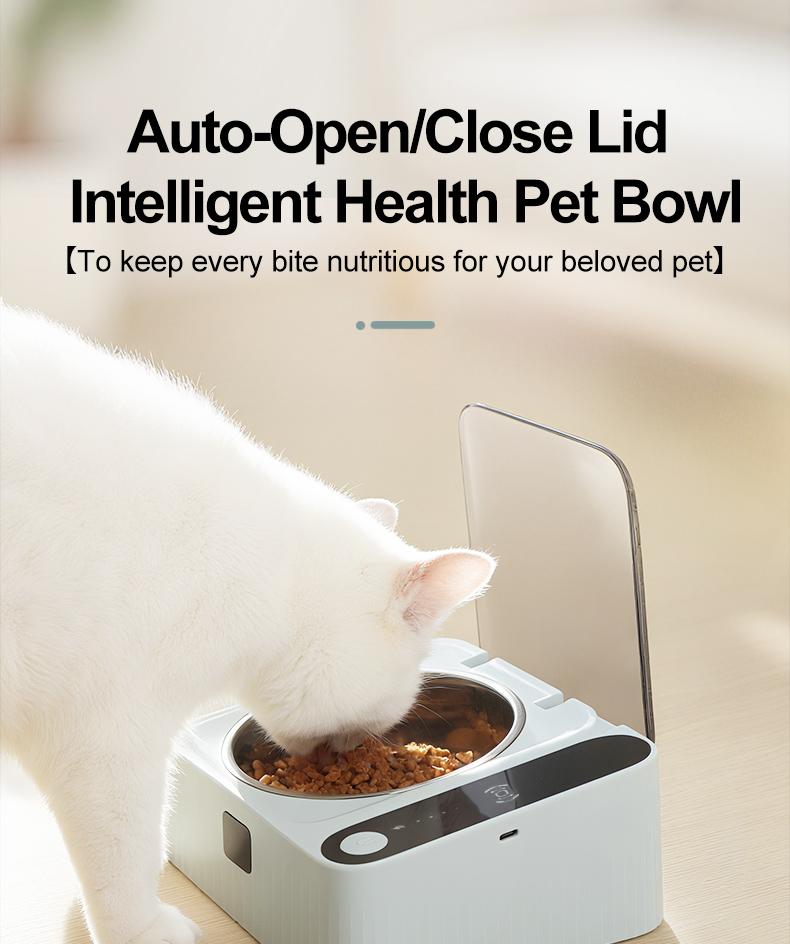& ODM Smart Automatic Cat Bowl with Sensor Activated Lid 304 Stainless Steel Elevated Pet Feeding Bowl 350ml
