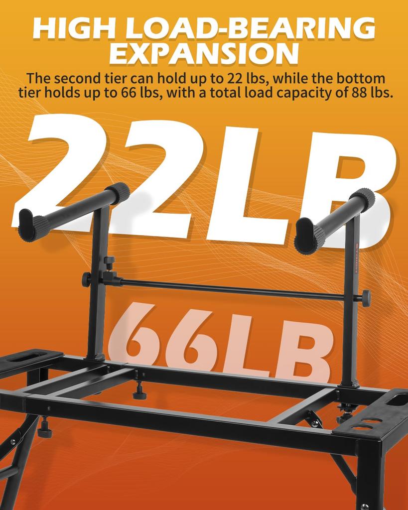 STRICH Keyboard Stand 2 Tier Foldable Adjustable Piano Stand Compatible with Keyboard Electronic Piano Width/Height 54/61/73/76/88