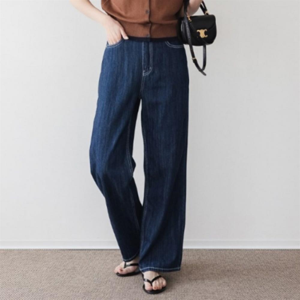 New ArrivalS Open Run Women S Simple Cotton Wide Dark Blue Denim pantS Mpn