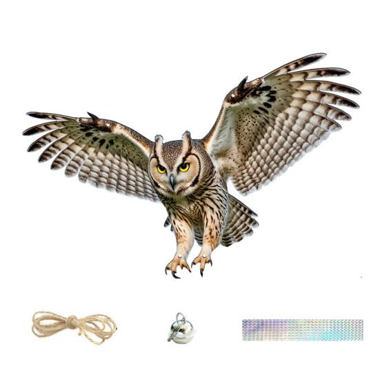 Подвесная Поддельная Сова 2D Плоский Чучело Совы со Светоотражающей Лентой Украшение Орла с Колокольчиком для Отпугивания Голубей