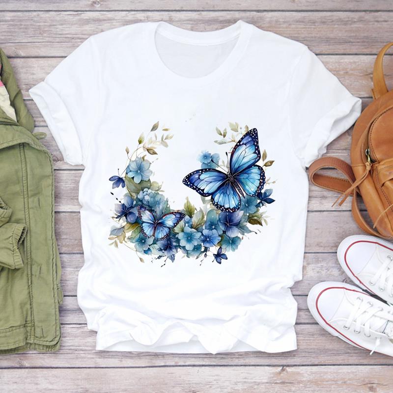 (Asian Size) Women Tee Flower Trend Cute Top Clothing Casual  Short Sleeve T Shirt Fashion Print Lady Female Graphic T-shirts