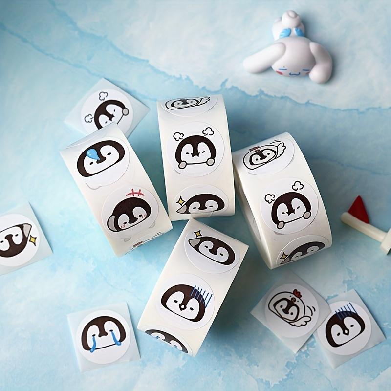 Cute Cartoon Penguin Sticker, Round Seal Sticker, 500 Sheet/roll Self-adhesive Label Kids Roll Sticker, Can Be Used for Packing Decoration