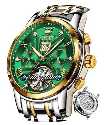 Часы Cool Popular Green Automatic Date Mechanical Hand Watch Водонепроницаемые Светящиеся Механические Зеленые Золотые Мужские &