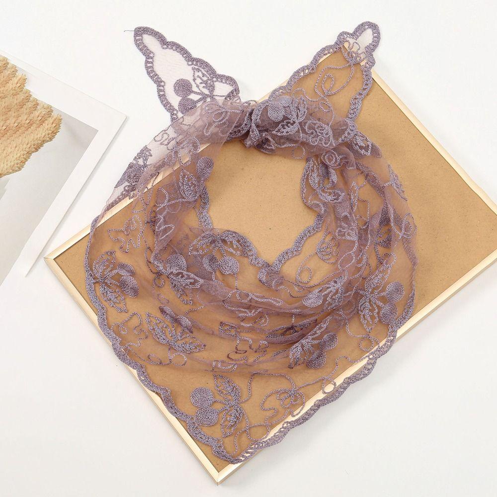 Solid Color Foulard Bandana Embroidery Hair Scarf Headband New Lace Scarf Women