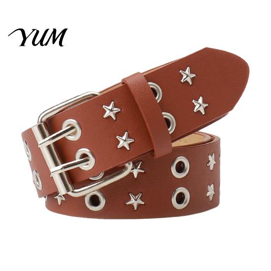 Decorative Body Belt 105cm Studded Punk for Women, Faux Leather Grommet Waist Music Festival Outfit with Double Prong Buckle, Edgy Jean Accessory Cool