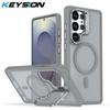 KEYSION Lens Stand Magnetic Phone Case for Samsung S23 S24 Ultra S24+ S23 FE Matte Translucent Shockproof Back Cover