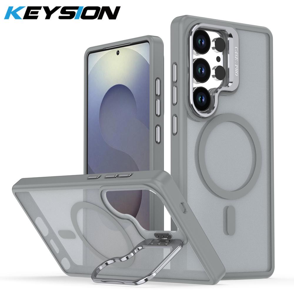 KEYSION Lens Stand Magnetic Phone Case for Samsung S23 S24 Ultra S24+ S23 FE Matte Translucent Shockproof Back Cover