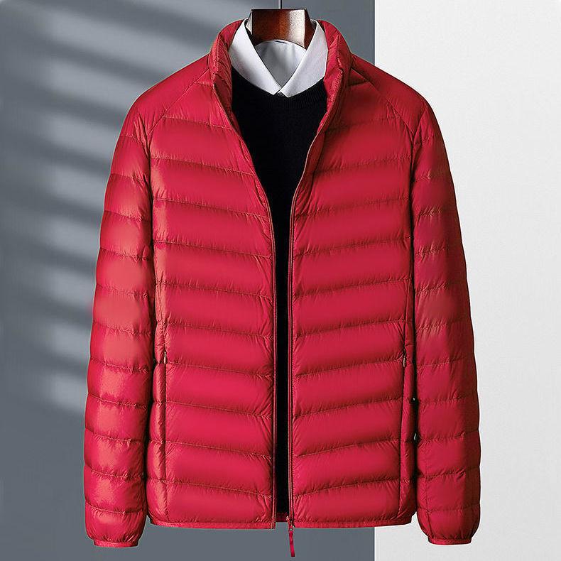 Брендовая мужская легкая куртка из хлопка-пуховика — короткая, повседневная, воротник-стойка, теплое зимнее пальто для людей среднего и пожилого возраста