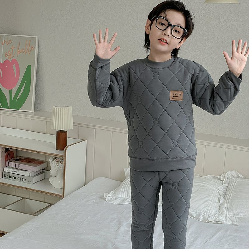 Детский теплый бархатный костюм для мальчиков и девочек, плотное нижнее белье, зимняя одежда