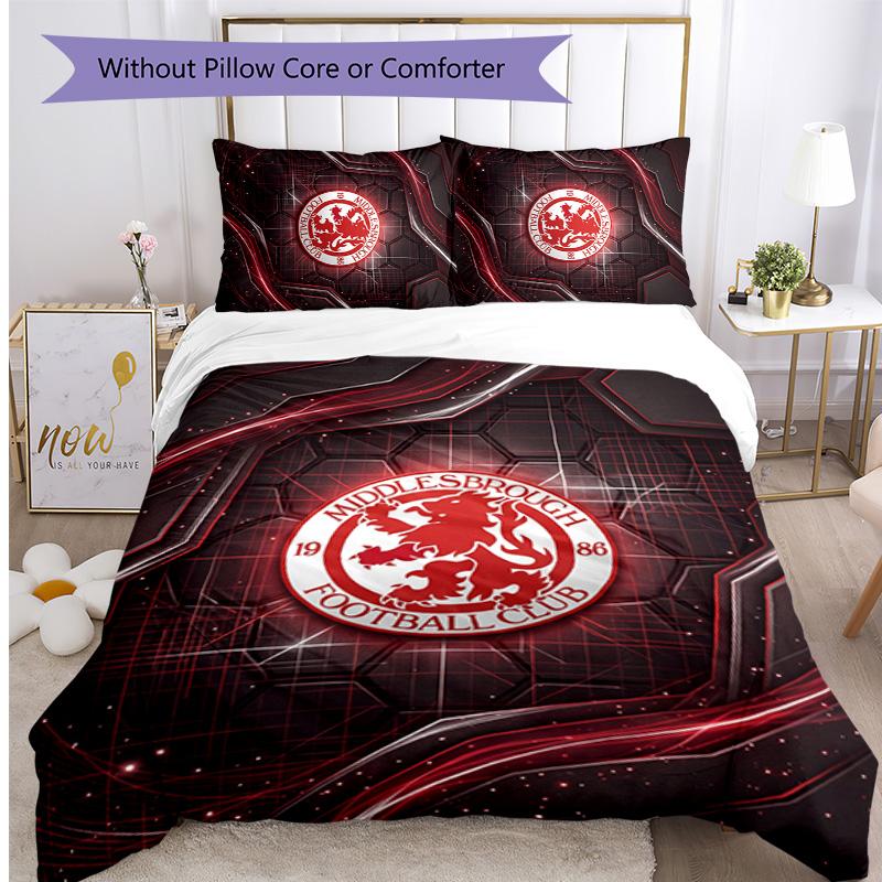 Middlesbrough Football Printed 3 Pieces Bedding Set, Comfortable Skin Friendly Bedroom Duvet Cover Set