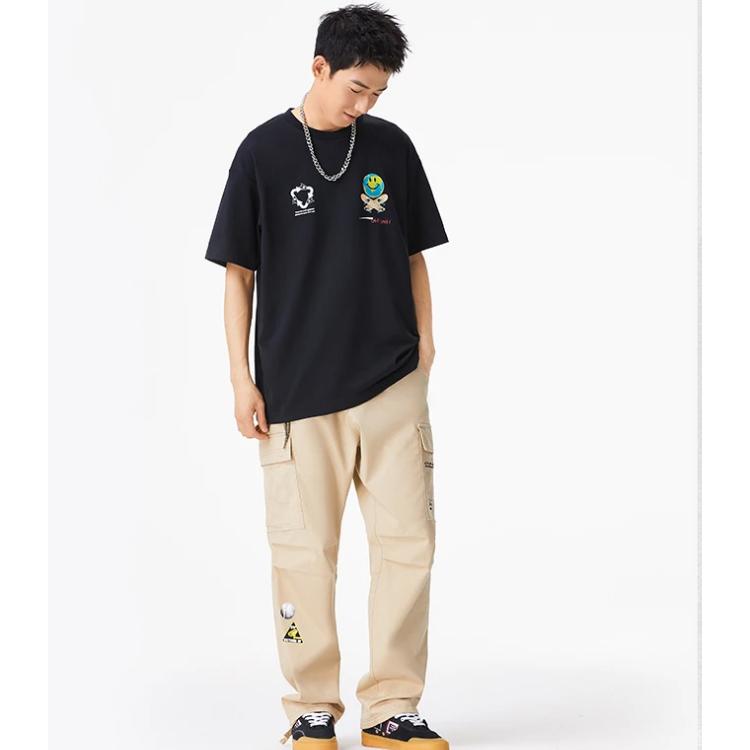 Футболка с короткими рукавами и круглым вырезом с подкладкой «Земля», смайлик, топы унисекс, черный AHSS299-1