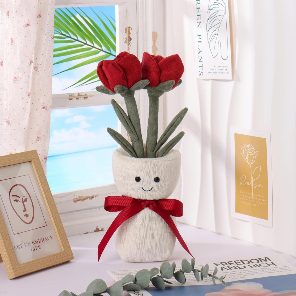 Apricot Lamb Rose Vase Plush Soft and Cute Stuffed Animal for Babies and Plush Rose Vase 30cm Children's Animal, Boys,