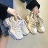 Fashion Mesh Breathable Dad Shoes Female 2024 New Wedge Thick Sole Lace Up Comfortable Shoes Sport Running Tennis Shoe Zapatillas Mujer