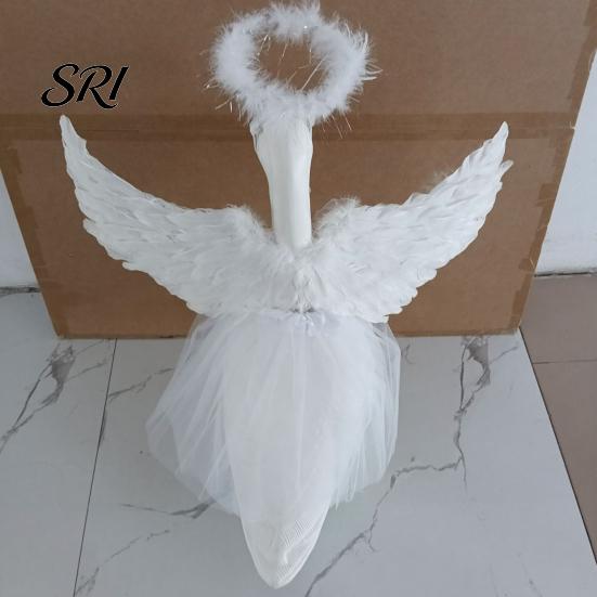 Fabric Goose Costume 1 Set Angel Outfit, Porch Devil Costume, Feather Wings Skirt Photo Prop Outfit Headband Wand Set, Fits Statue for Home Yard Lawn