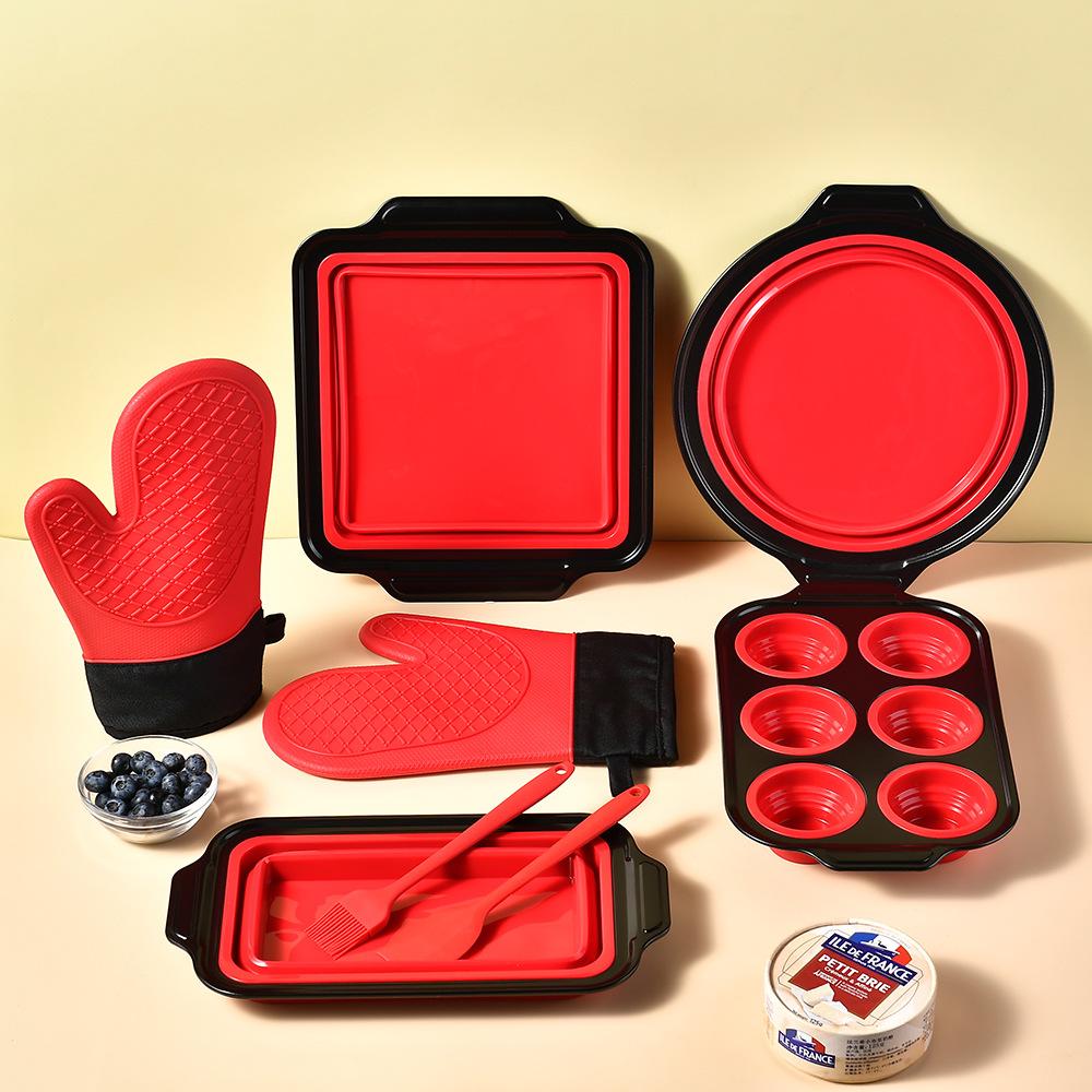 Антипригарные формы для выпечки, Силиконовый набор для выпечки с дизайном «нажми для извлечения», Прихватки, Лопатка и Кисточка Гибкие, Не содержат БФА, Подходят для мытья в посудомоечной машине и для духовки