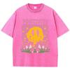 Womans Cotton Washed T-Shirts Trend Distressed Loose Tees Mushrooms Smiling Face Positivity Letter Print Tops Casual Clothes