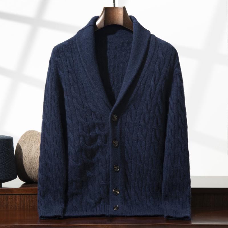 Мужской кардиган из мягкого кашемира: Приятный к коже, толстой вязки, свитер с шалевым воротником.