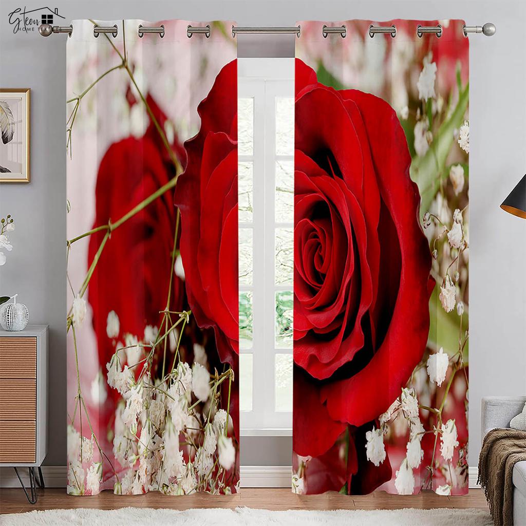Романтичные черно-красные контрастные розовые 3D-печатные шторы для спальни, гостиной, кухни, кабинета, декоративные шторы, 2 шт.