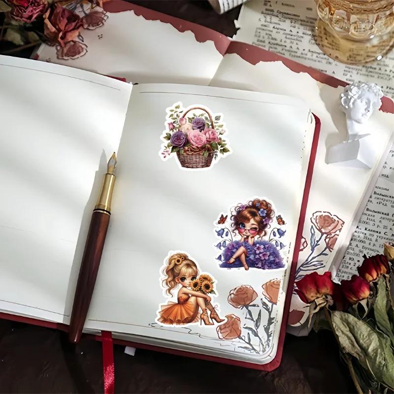 17pcs Cute purple flower fluffy skirt cartoon girl stickers Decoration DIY Scrapbooking Journal Phone Diary Album Planner