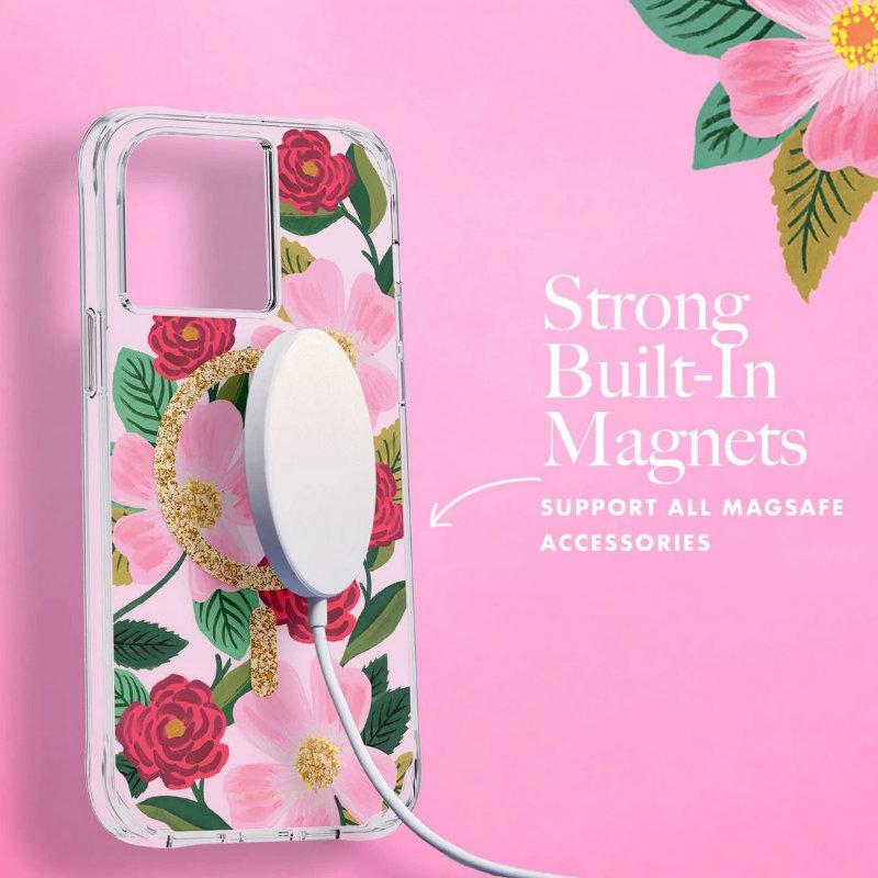 Rifle Paper Clear Magsafe - Etui Iphone 14 / Iphone 13 Zdobione Złotem (Rose Garden)