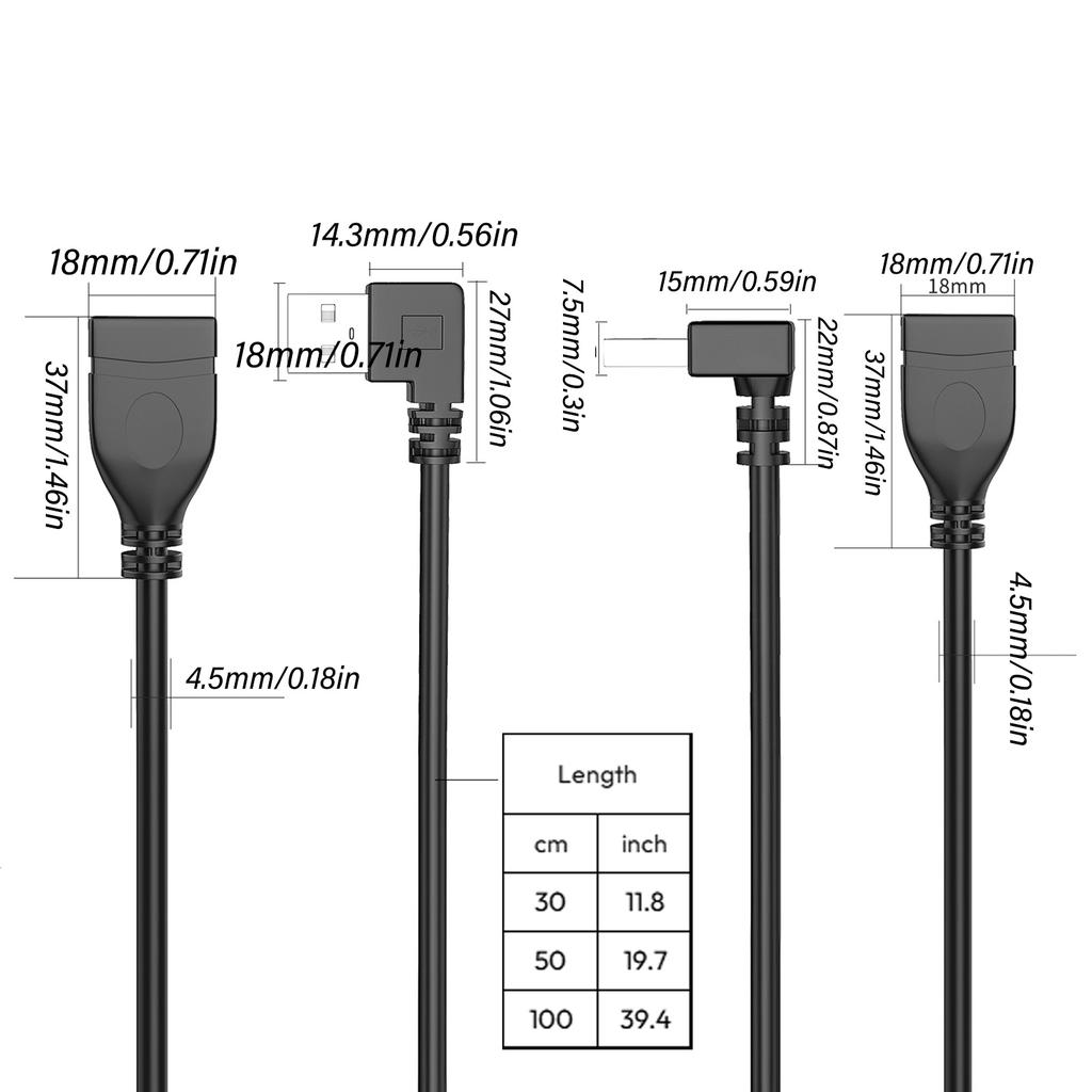 Кабель USB A «папа-мама» вправо/влево/вверх и вниз, удлинитель USB2.0 для легкого доступа, черный